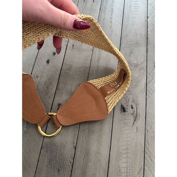 B-Low The Belt Willa Woven Straw & Leather Belt Cuoio & Gold Size XS - Picture 5 of 5